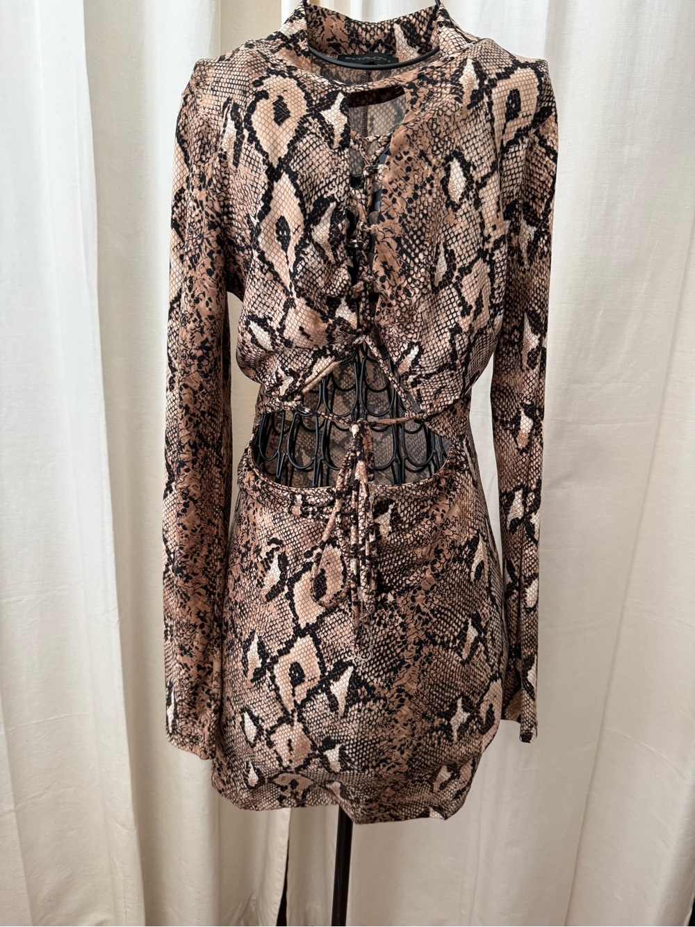 Fashion Nova Brown & Black Snake-Print Long Sleeve Dress